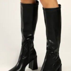 NEVER WORN - Lulus Michella Black Square Toe Knee High Boots - Size 6